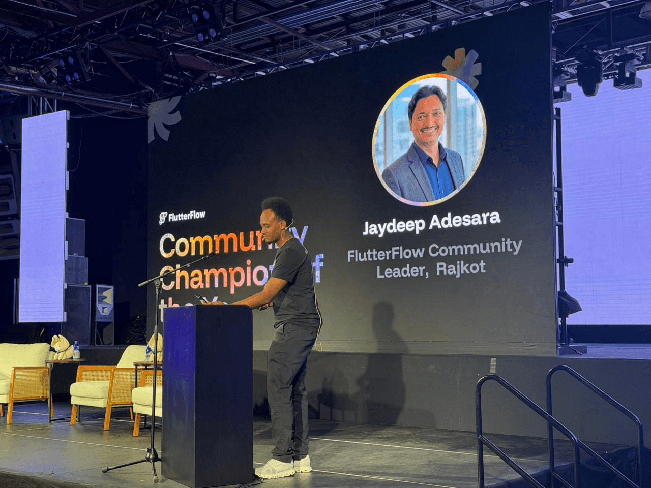 FlutterFlow Community Champion announcement for Jaydeep Adesara, Community Leader in Rajkot