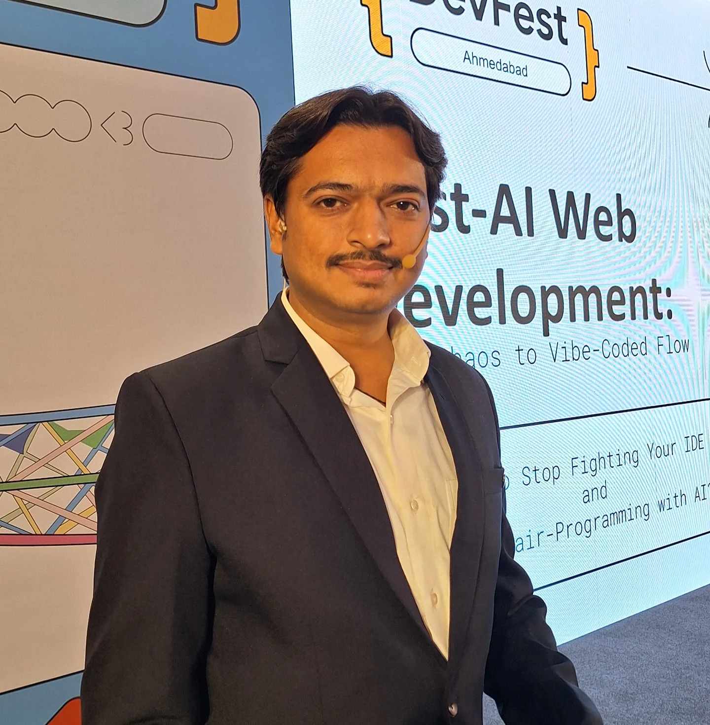 Jaydeep Adesara at DevFest Ahmedabad 2025 before a technology session